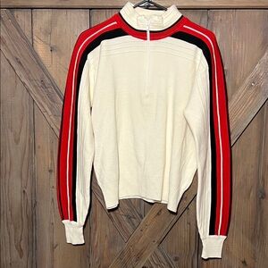 Vintage REI Wool 1/2 Zip Alpine Slalom Knit Sweater Red Black Cream SZ M/L